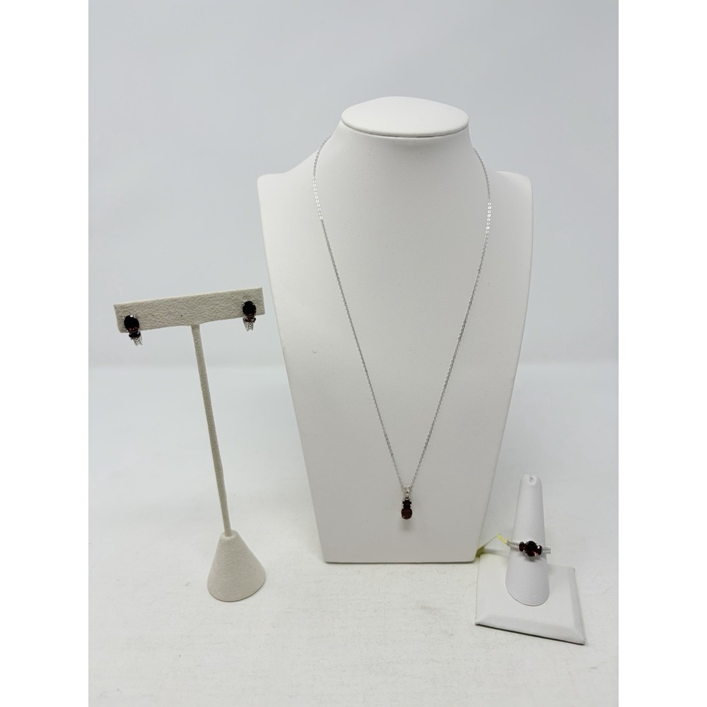 Shop LC Mozambique Garnet Sterling Silver Earrings/Size 8 Ring/Pendant Set 5619
